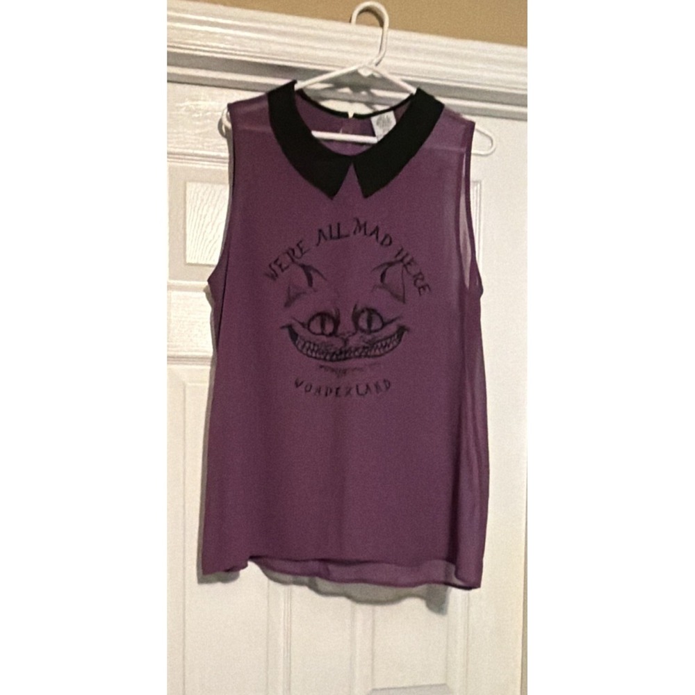 Disney Alice in Wonderland Cheshire Cat Sleeveless Top Purple/Black 2X Hot Topic